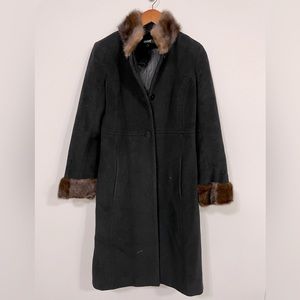 DKNY Wool Long Coat with Mink Fur Trim - Mob Wife Aesthetic!!